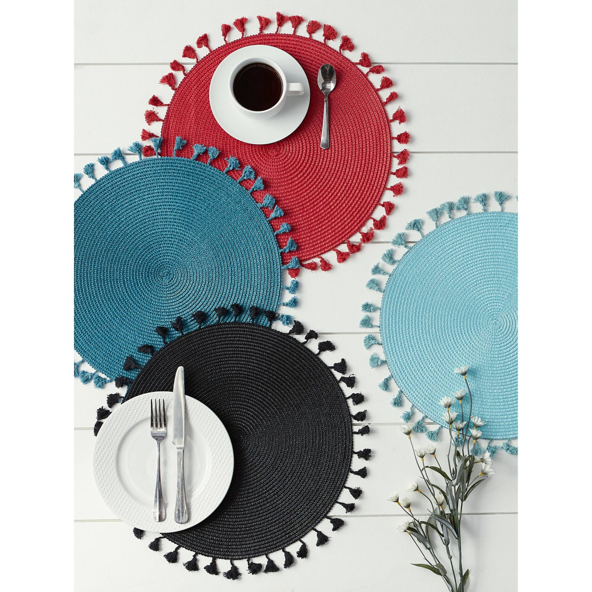 DII® Tassel Fringe Woven Round Placemats